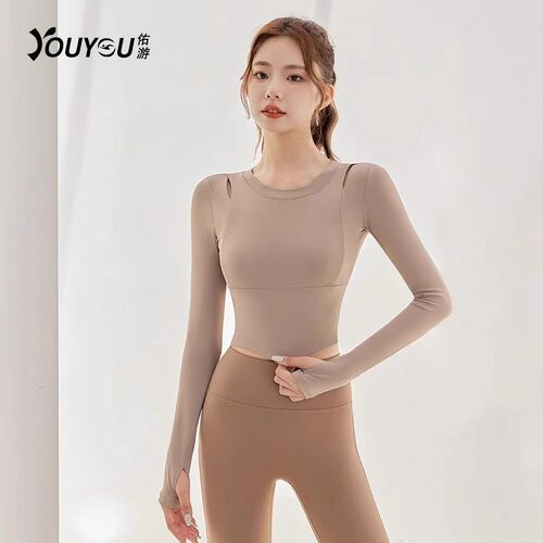 瑜伽服女上衣跑步运动秋季健身服套装F新款修身长袖快干透气紧身