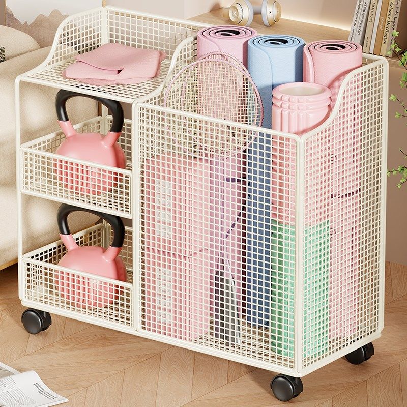 运动工具整理神器瑜伽垫收纳筐家用带轮羽毛球收纳健身器材置物架,收纳整理,运动器材收纳用具,淘宝优惠券,粉丝福利购,淘宝优惠卷