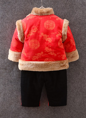 宝宝唐装棉衣 小孩过年衣服1-2-3岁男童冬装套装加厚婴儿童新年装