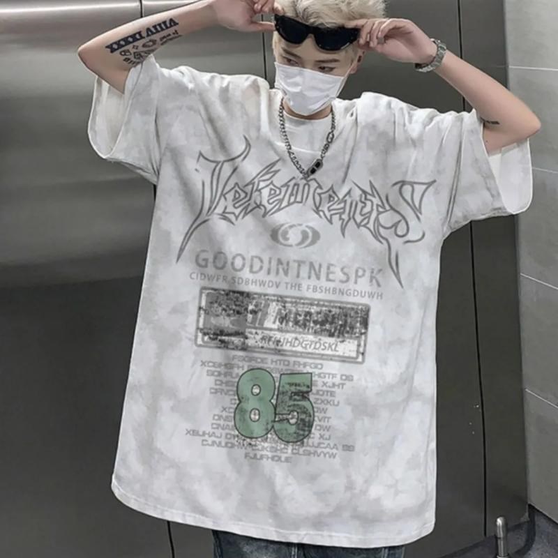 加肥大码3d00斤脏脏扎染印花t恤男夏季美式hiphop潮牌设计感短袖