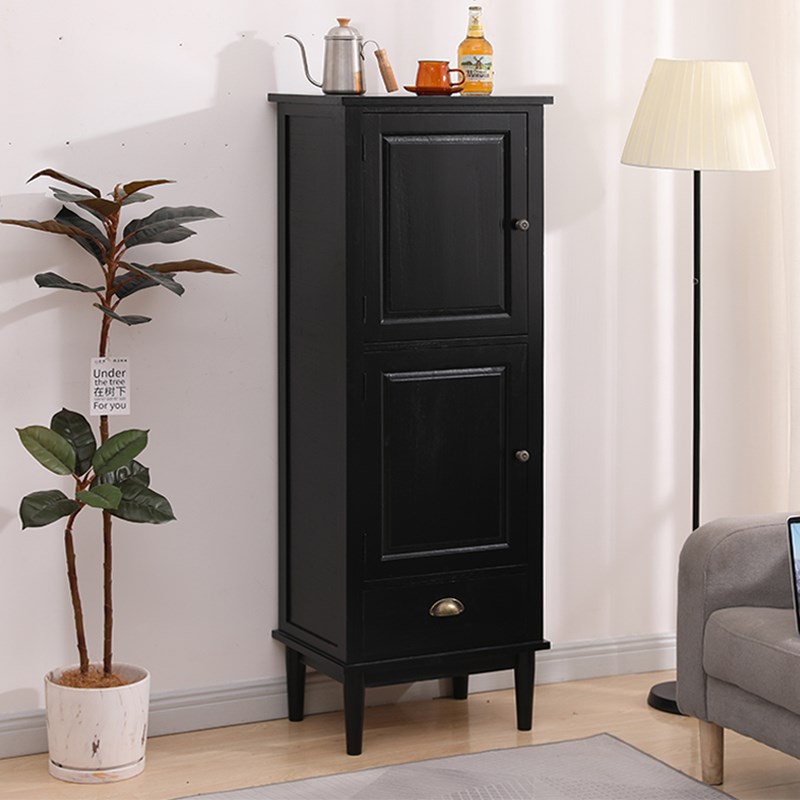 斗柜餐边柜实木简约复古收纳储物柜酒柜客厅靠墙黑小柜子高柜带门
