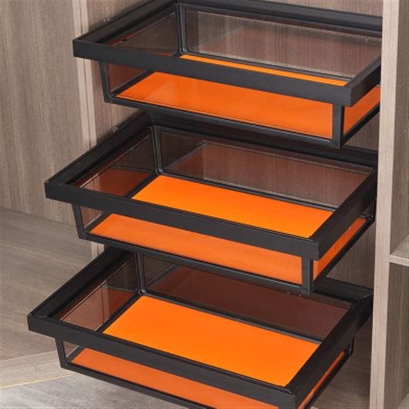 衣柜拉篮抽屉式i伸缩滑轨抽拉篮衣帽间裤架内置收纳储物金属玻璃
