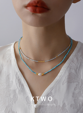 2024新中式绿松石天然珍珠项链女小众高档设计串珠夏季颈链锁骨链