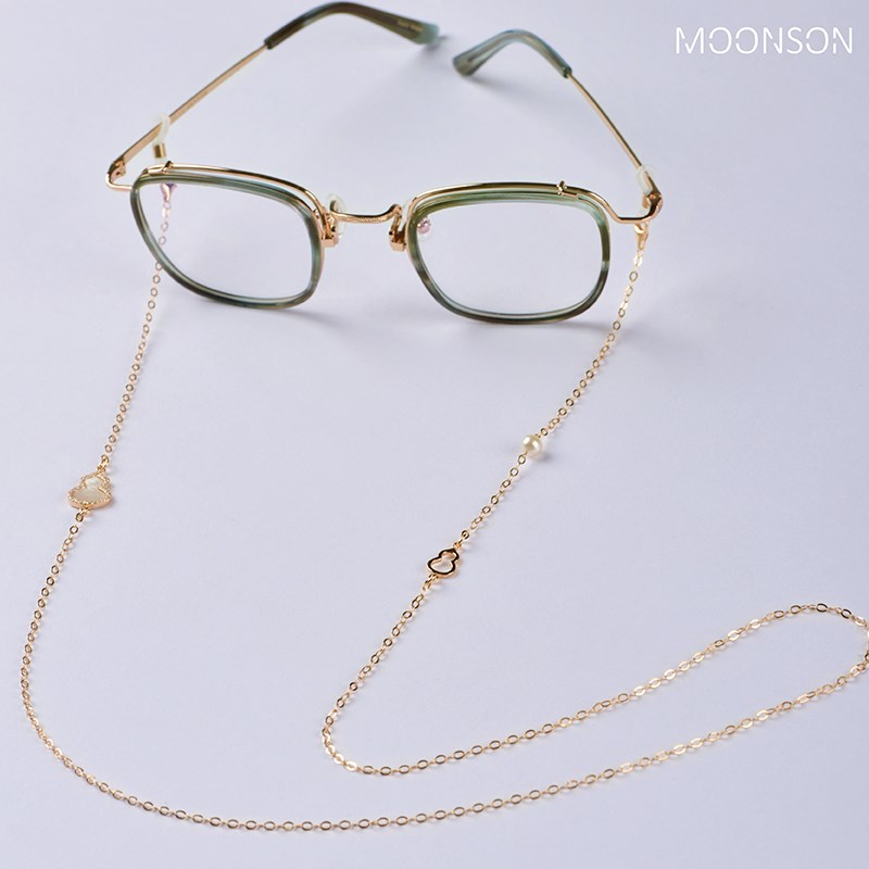 时尚925银福禄眼镜链  天然珍珠锆石眼R镜挂链 挂脖女墨镜链子防