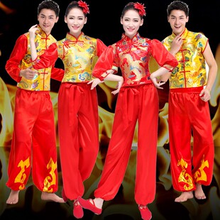 新款民族秧歌服男女款舞龙舞狮y队打鼓服舞蹈服中国风腰鼓演出服
