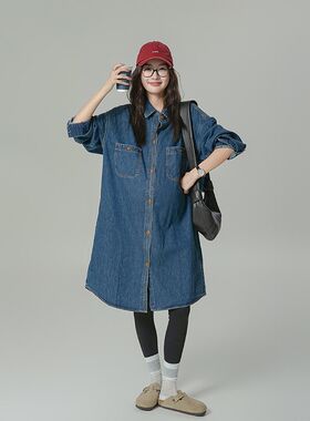 高端孕妇装连衣裙秋装20t24新款牛仔开衫外套宽松休闲长袖衬衫裙