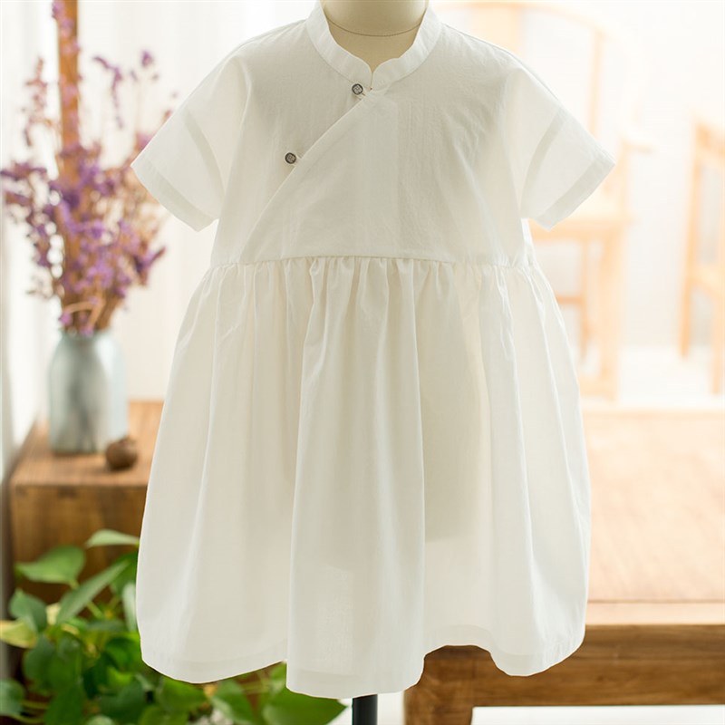 儿童白色女童连衣裙夏季短袖旗袍公主裙可爱洋气宝宝裙子夏天纯棉