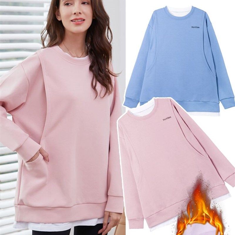 哺乳上衣外出时尚冬季辣妈款外穿哺乳装衣服宽松秋冬喂奶卫衣秋装