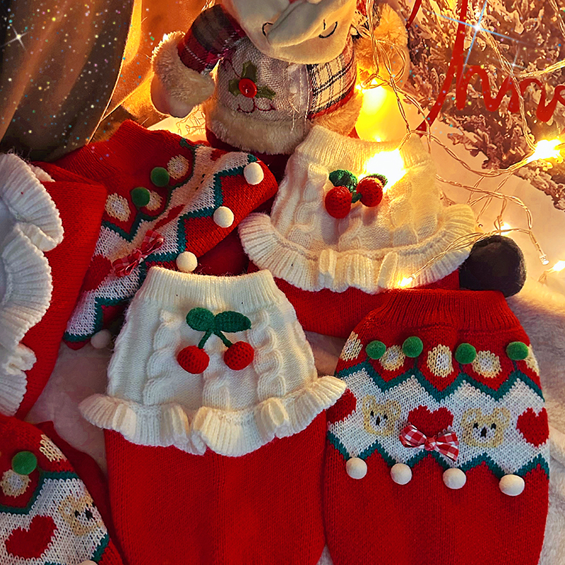 袋袋猫 新年圣诞装 宠物拜年红毛衣猫衣服狗新年装扮马尔济斯衣服