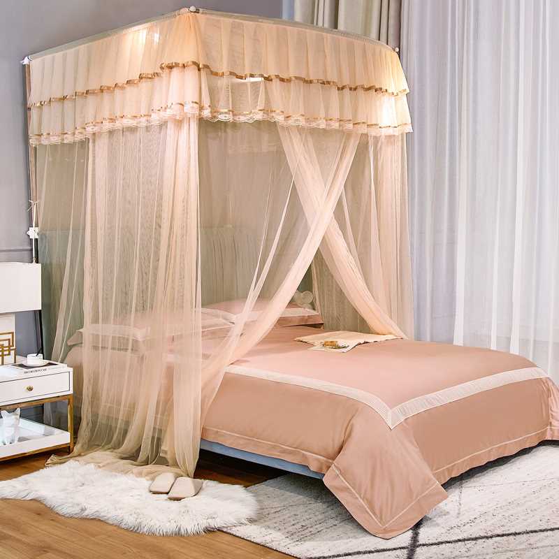 2022新款蚊帐三开门家用卧B室免安装宫廷伸缩U型落地式支架