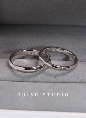 归素 极简约999纯银情侣戒指一对男女光面素圈定制对戒可刻字礼物