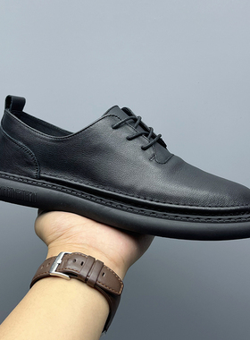 头层牛皮休闲皮鞋男2023夏季透气薄款真皮男鞋子软底开车鞋爸爸鞋