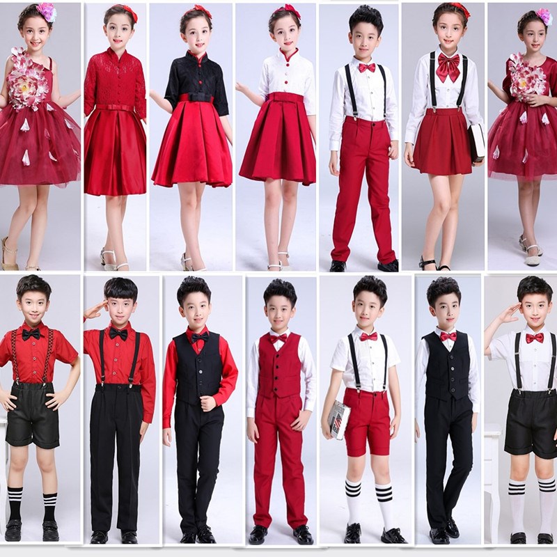 儿童爱国合唱演出服男女诗词朗诵表演服中小学生红歌比赛演出服装