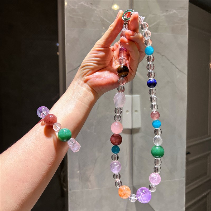 天然水晶多宝项链手链女款多巴胺色系手串新中式轻奢百搭饰品礼物