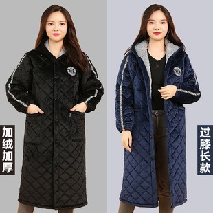 冬季加厚加绒罩衣保暖加长过膝工作服外套男女围裙长款工作服棉衣