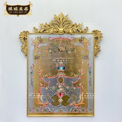 法式宫廷复古手绘装饰画欧式奢华客厅挂画餐厅金银箔植物花卉壁画