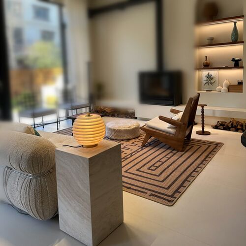 侘寂北欧风d轻奢黄洞石大理石六面体几何体雕塑台软装居家落地摆