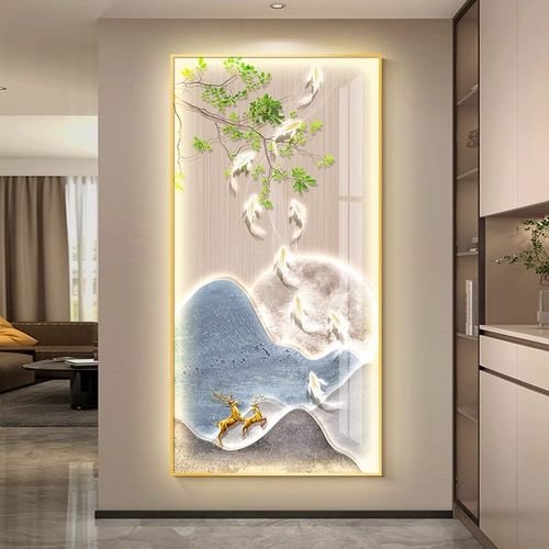 LED入户玄关现代装饰画轻奢高级感灯光画走廊过道壁灯九鱼图挂画
