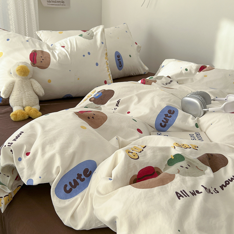 卡通床上四件套水洗棉床单被套床笠非全棉纯棉学生宿W舍三件套床