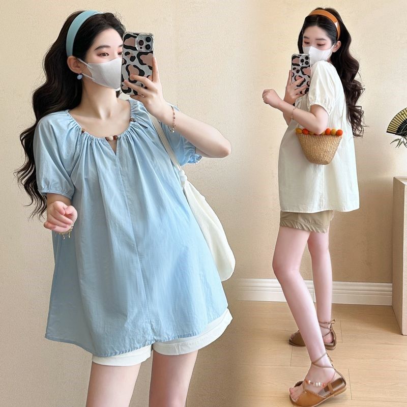 2025孕期孕妇夏装新款洋气上衣t恤法式温柔气质宽松遮肚娃娃衫女,孕妇装/孕产妇用品/营养,衬衫/雪纺衫,淘宝优惠券,粉丝福利购,淘宝优惠卷