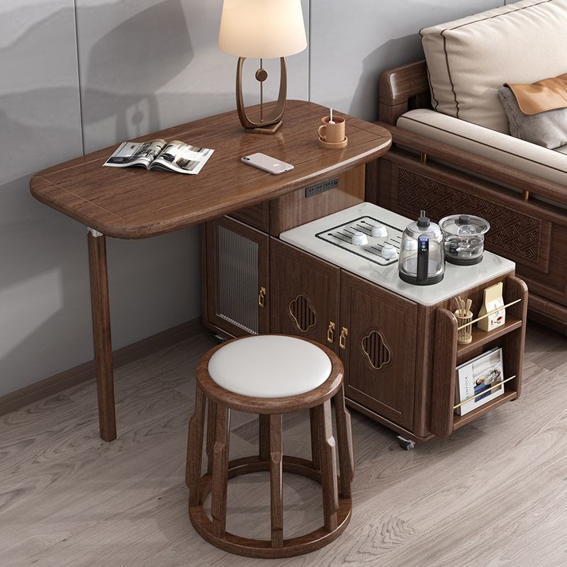 新中式实木茶桌茶车胡桃木客厅沙发边柜家用阳台可移动茶台