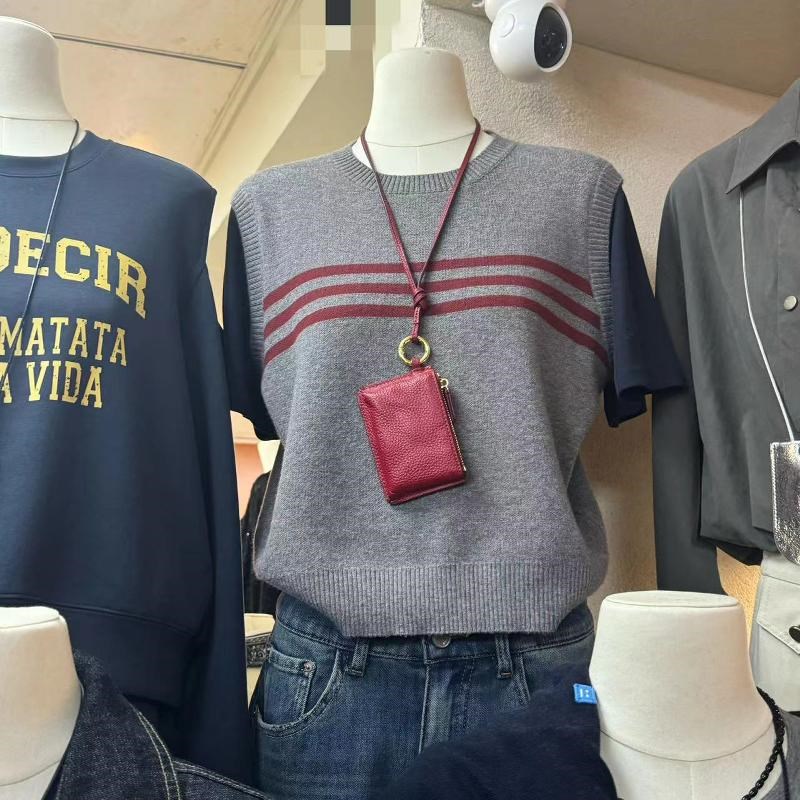 十三行韩版休闲撞色针织衫假两件短袖套头TO恤上衣条纹打底衫宽松