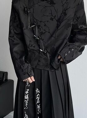 暗黑新中式复古立领垫肩短款西装外套202J4春男女休闲国风情侣西