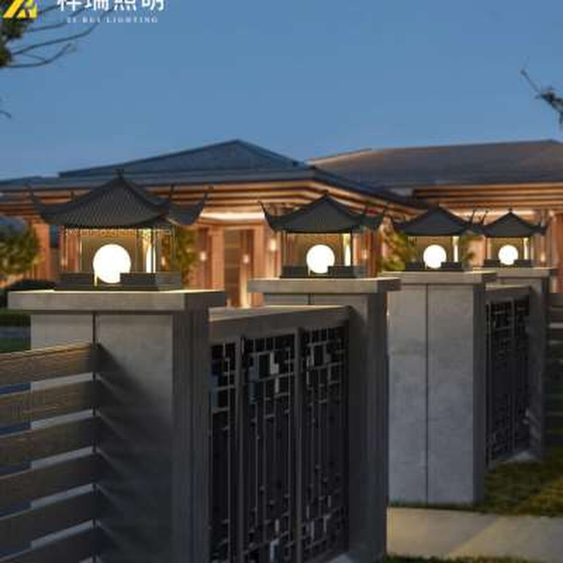 新中式柱头灯防水庭院灯门头灯景观围墙灯不锈钢户外大门灯门柱灯
