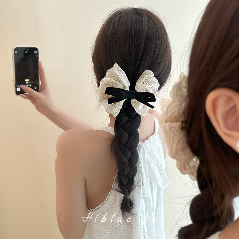 法式高级感气质后脑勺白色蝴蝶结