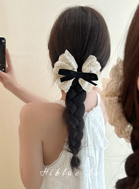 法式高级感气质后脑勺白色蝴蝶结头饰发夹夹子女2023新款半扎发饰