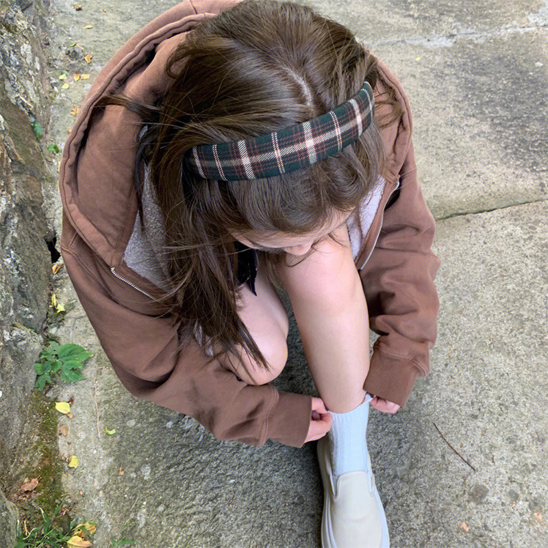 ins美式复古格子发箍女百搭格纹