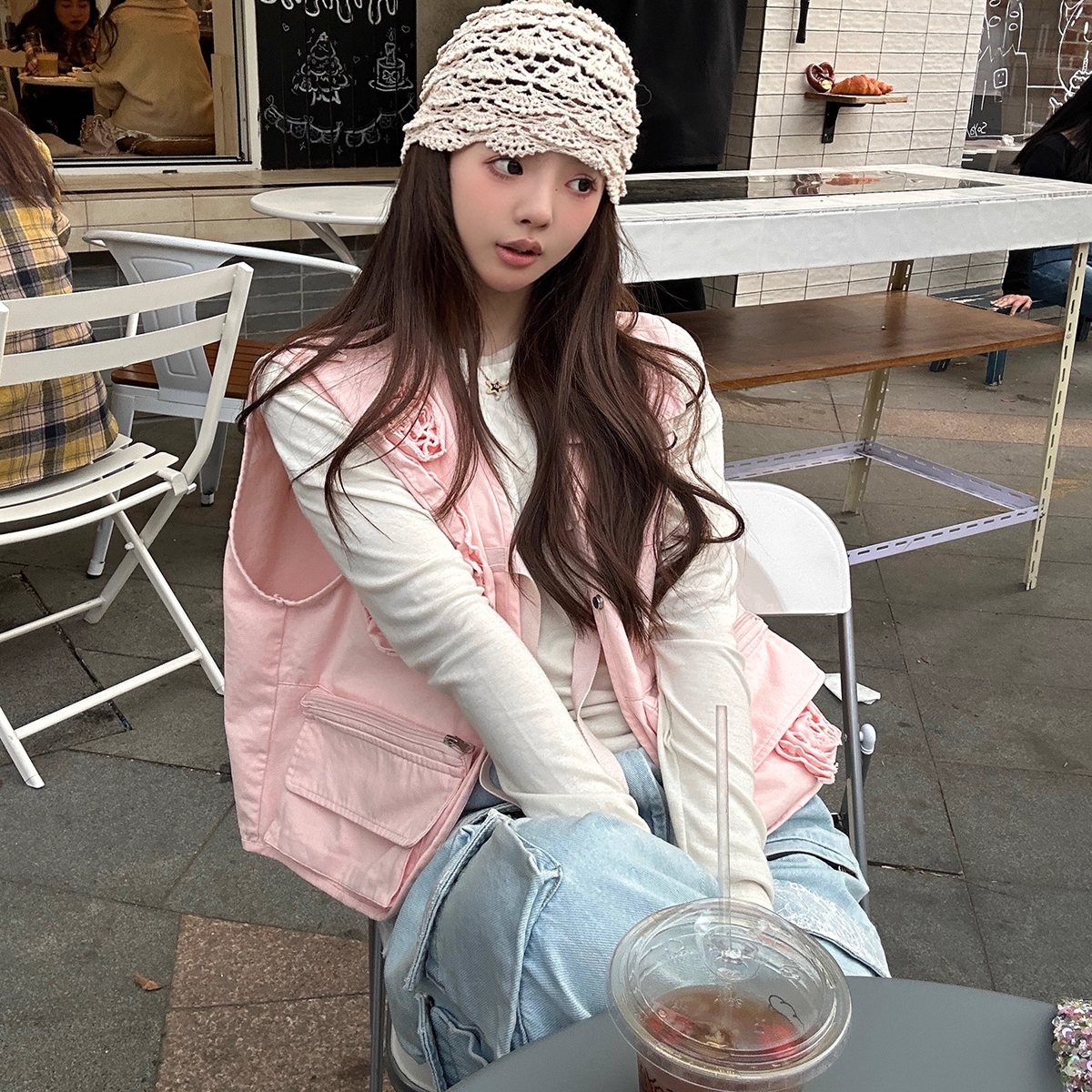 CHACHA【玫瑰故事】春夏新款玫瑰花重磅休闲时尚百搭马甲外套女