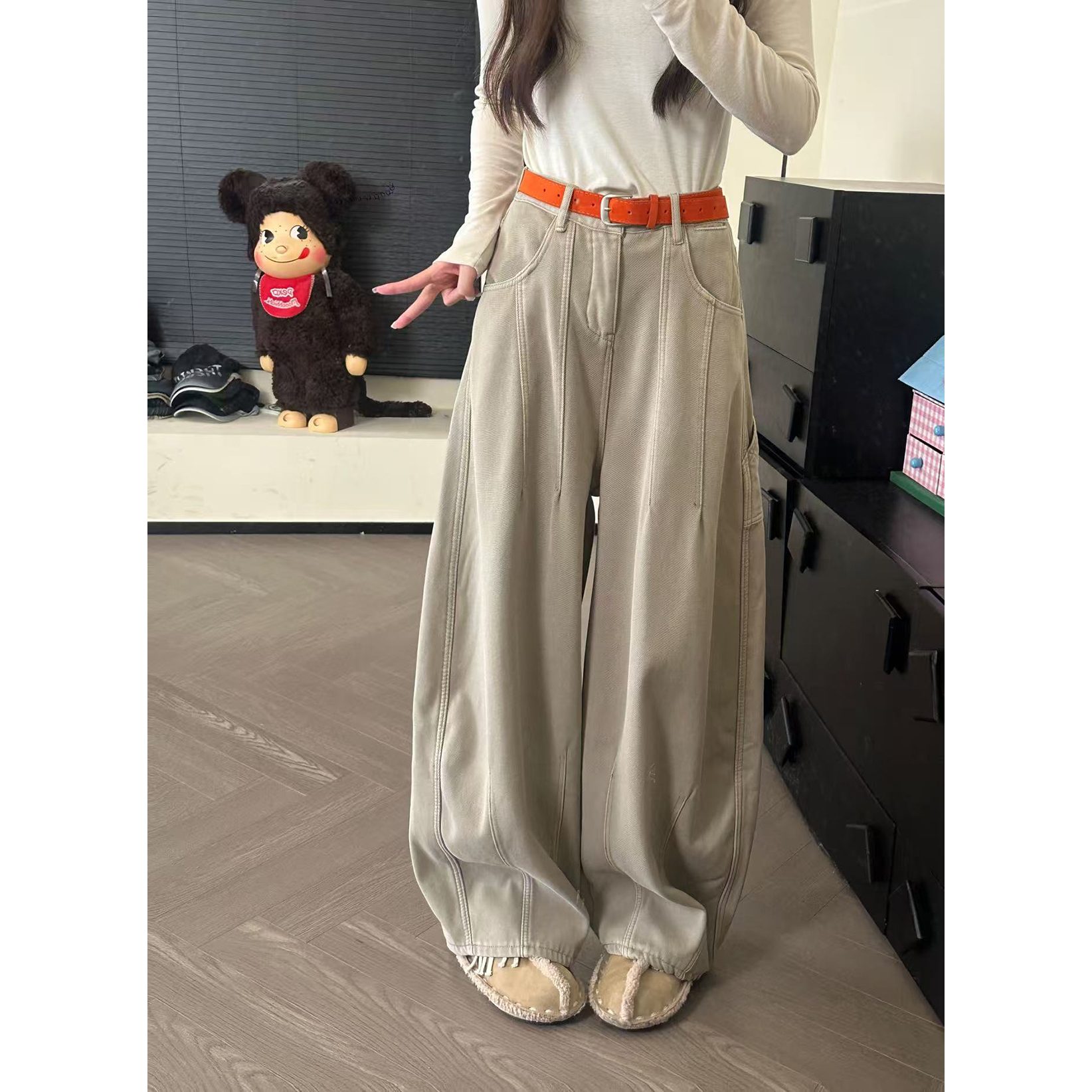 CHACHA【游韧随行】休闲时尚百搭女加绒牛仔裤