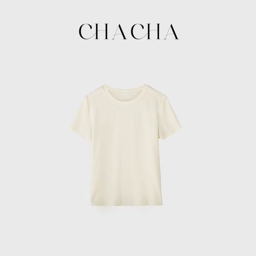 CHACHA【松间晚禾】休闲时尚百搭纯色圆领白T恤