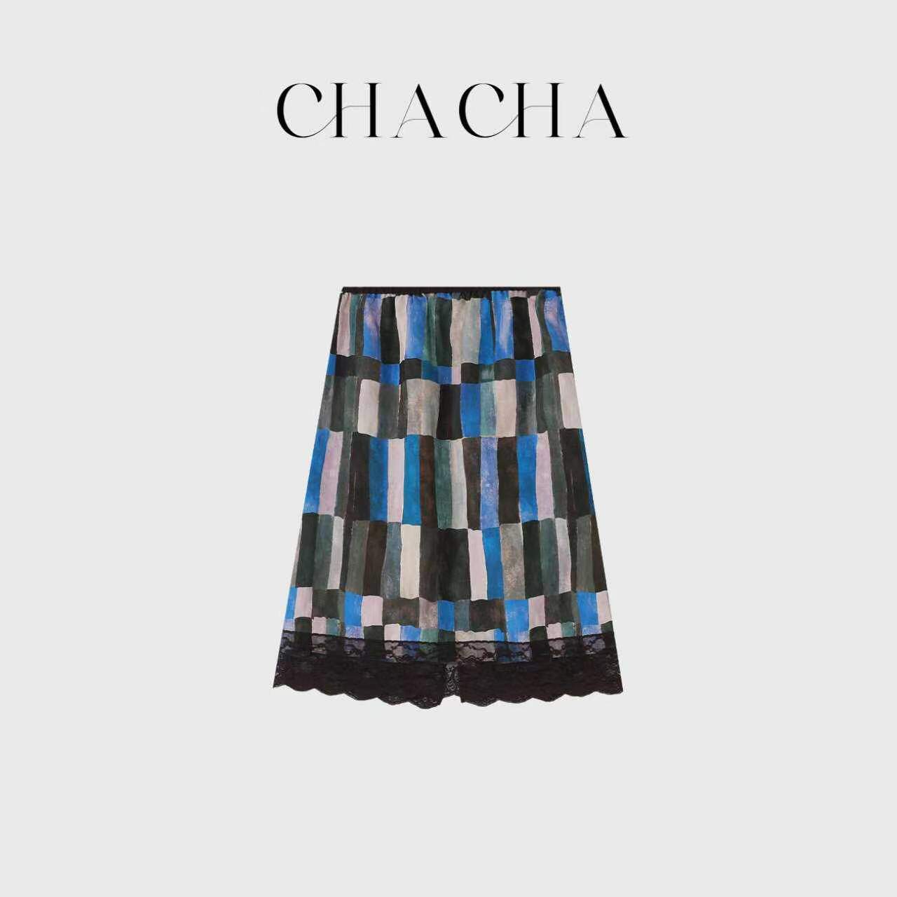 CHACHA【印花格子裙】休闲时尚百搭格子印花半裙
