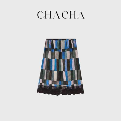 CHACHA【印花格子裙】休闲时尚百搭格子印花半裙
