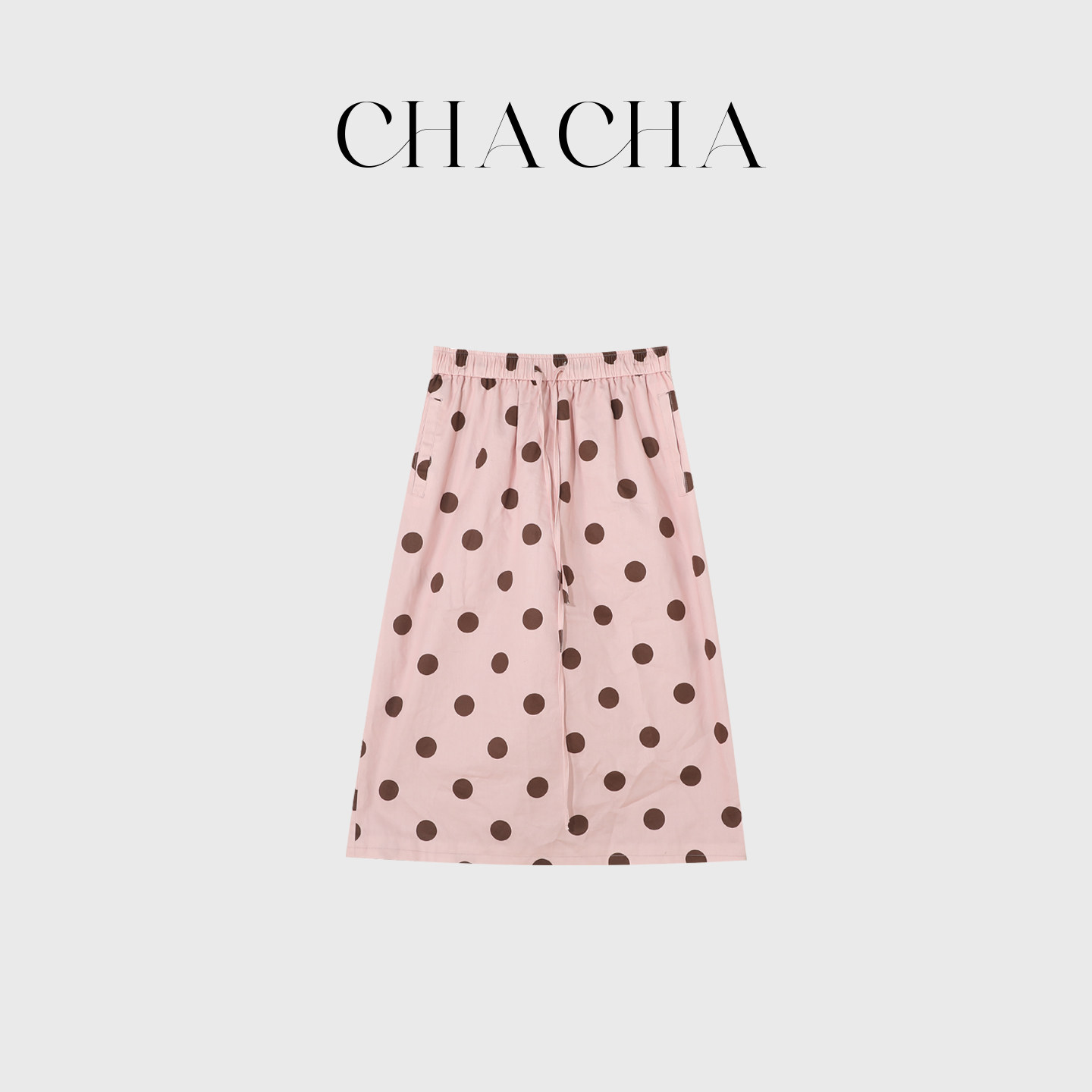 CHACHA【粉色波点裙】休闲时尚百搭粉色波点裙