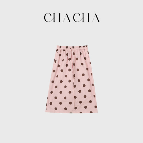 CHACHA【粉色波点裙】休闲时尚百搭粉色波点裙