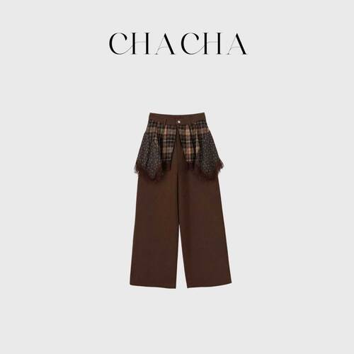 CHACHA【蕾丝屁帘裤】休闲时尚百搭棕色复古蕾丝屁帘裤