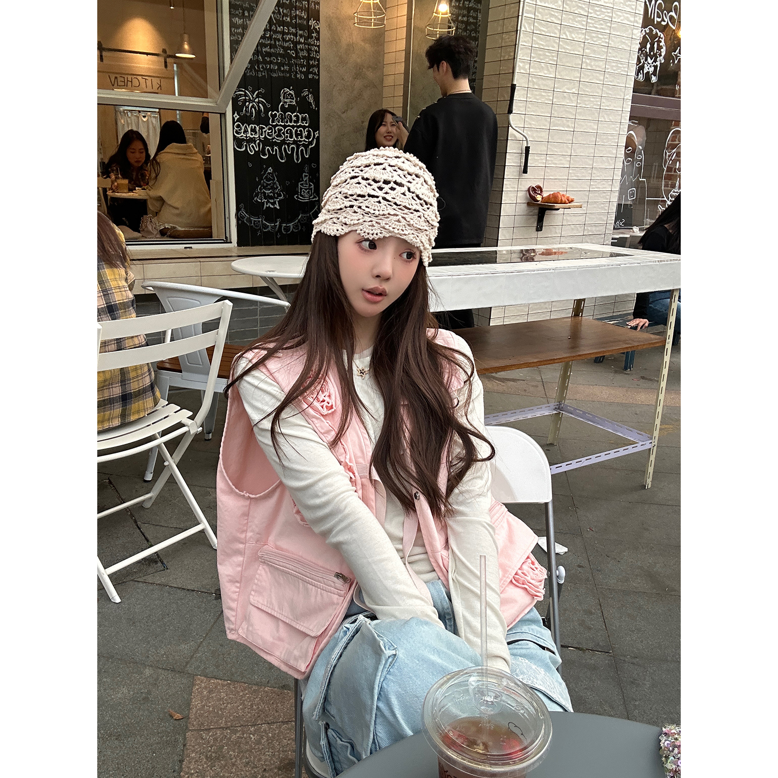 CHACHA【玫瑰故事】春夏新款玫瑰花重磅休闲时尚百搭马甲外套女