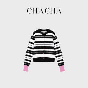 CHACHA【冬日特调】休闲时尚百搭条纹拉毛开衫
