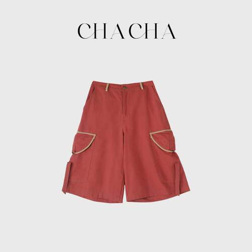CHACHA【红色中裤】休闲时尚百搭红色中裤