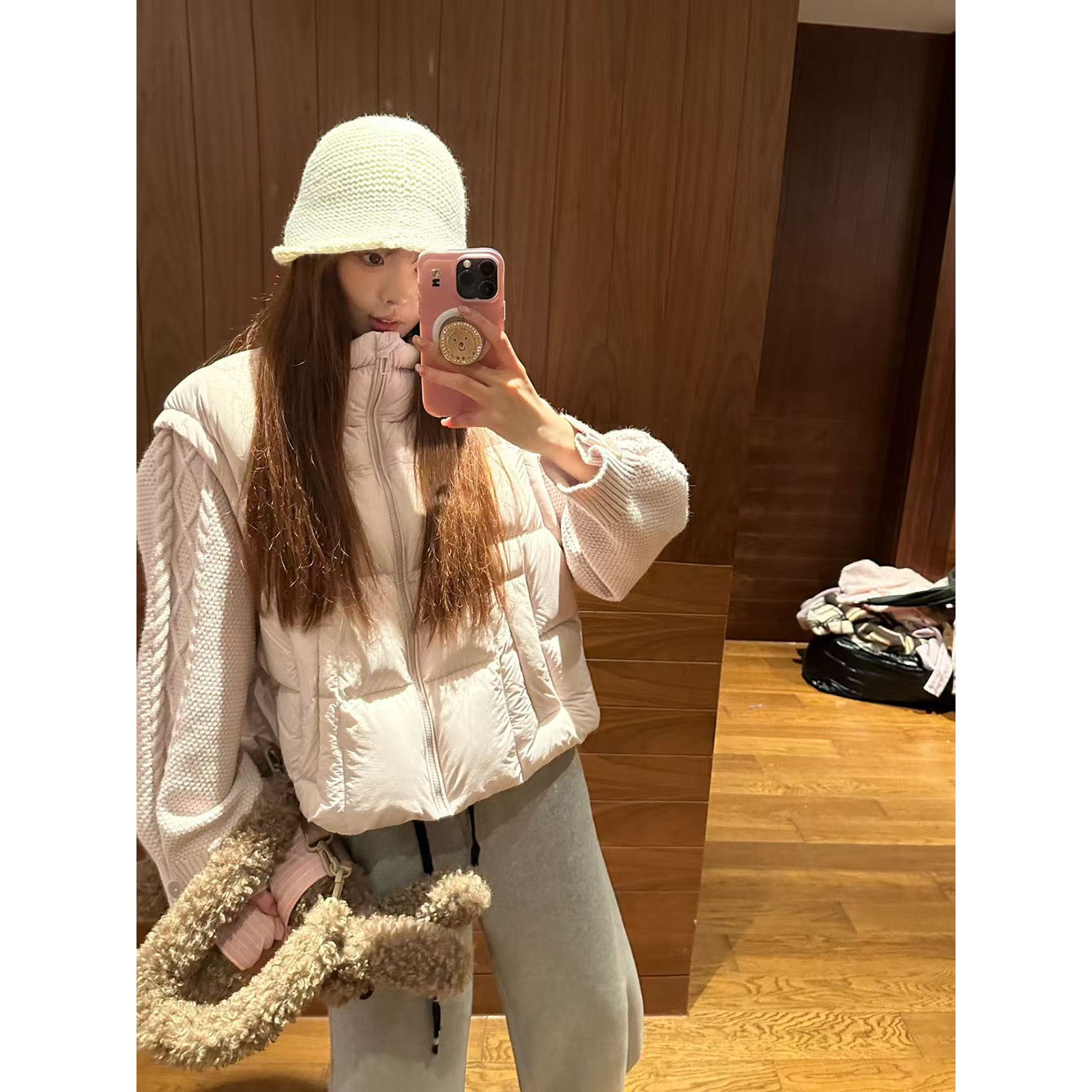 CHACHA【秋日巴塞尔】休闲时尚百搭绞花针织袖拼接羽绒服