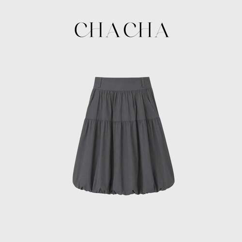 CHACHA【灰色花苞】休闲时尚百搭灰色花苞裙