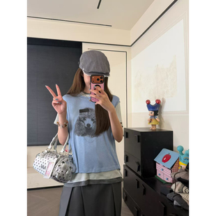 CHACHA【北街日记】休闲时尚百搭狗狗印花T恤