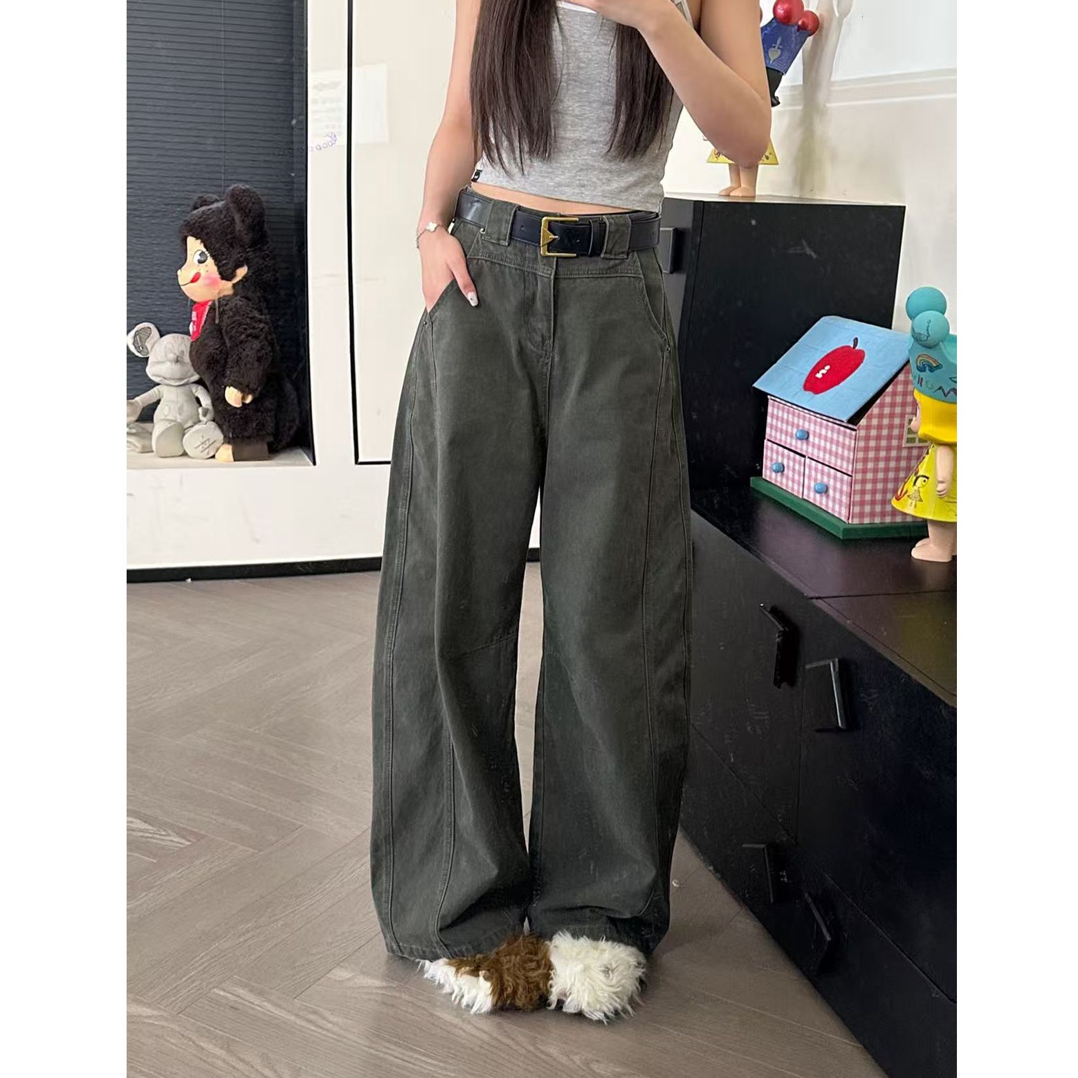 CHACHA【海滨小镇】休闲时尚百搭显瘦遮跨牛仔裤