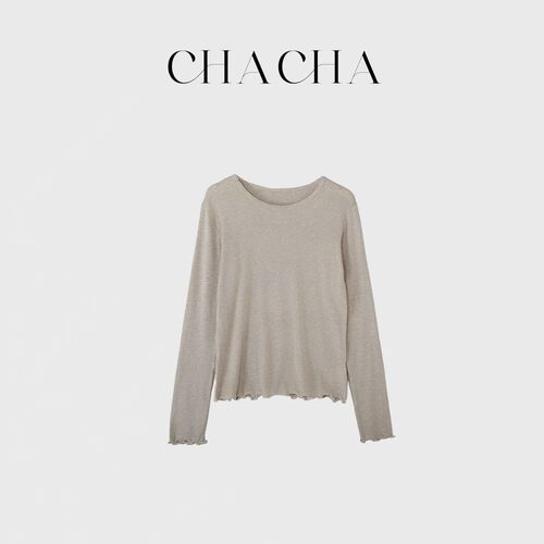 CHACHA【云絮】休闲时尚百搭木耳边打底长T恤
