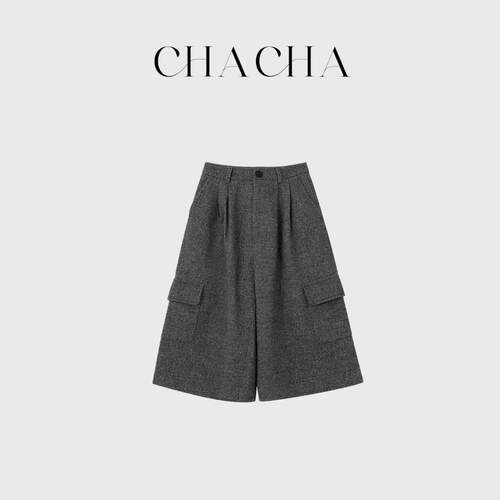 CHACHA【七分毛呢】休闲时尚百搭灰色七分毛呢裤