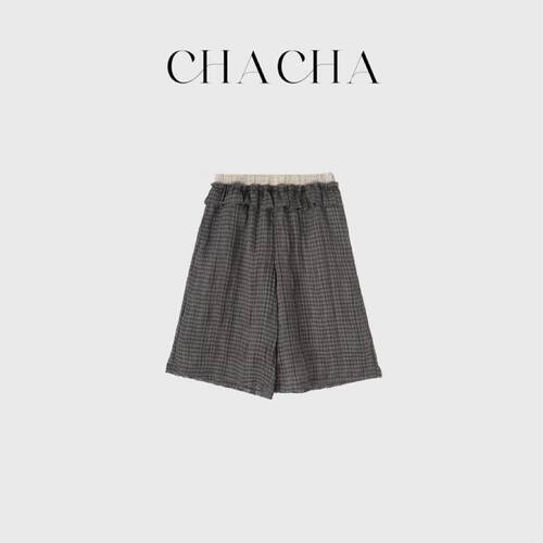 CHACHA【灰格毛序】休闲时尚百搭灰色网纱格子短裤