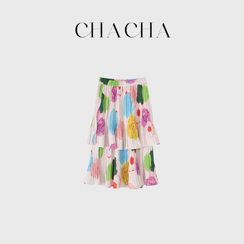 CHACHA【花卉裙】休闲时尚百搭双层花卉半裙
